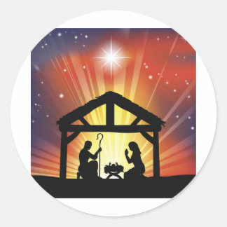 Pegatina Redonda Navidades cristianos tradicionales Natividad
