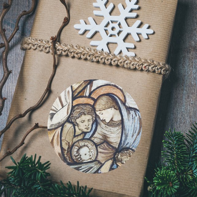 Pegatina Redonda Navidades cristianos vintage (Vintage Christian Catholic Christmas Nativity Scene Bethlehem Manger Classic Round Sticker Gift)