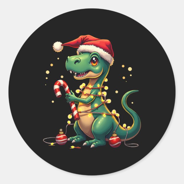 Pegatina Redonda Navidades Cuidados Camiseta Camiseta Dinosaurios Y (Anverso)