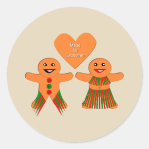 Pegatina Redonda Navidades Cuidados Gingerbread Pareja