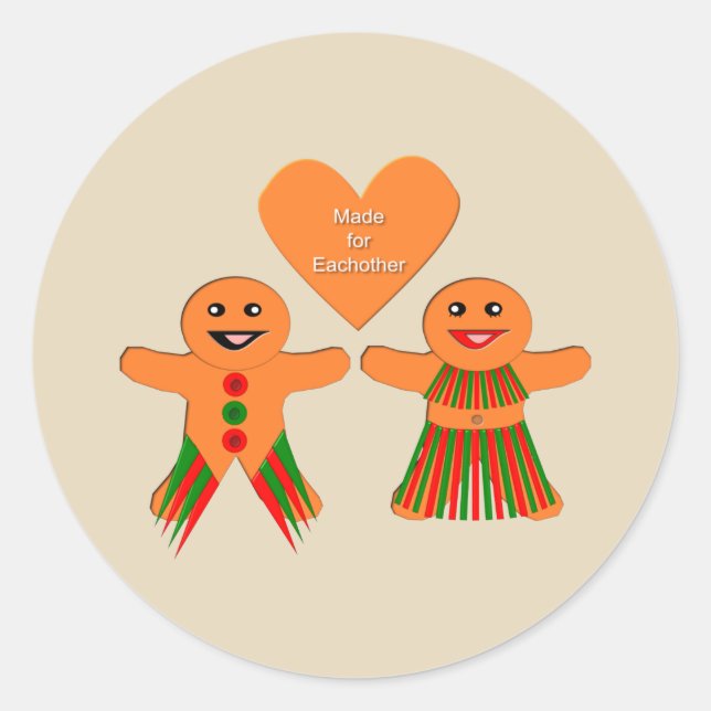 Pegatina Redonda Navidades Cuidados Gingerbread Pareja (Anverso)