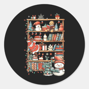 Pegatina Redonda Navidades Cuidados Librería Santa Reading Books Gi