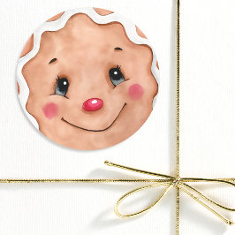 Pegatina Redonda Navidades Cuidados Vacaciones Acuarela Gingerbread