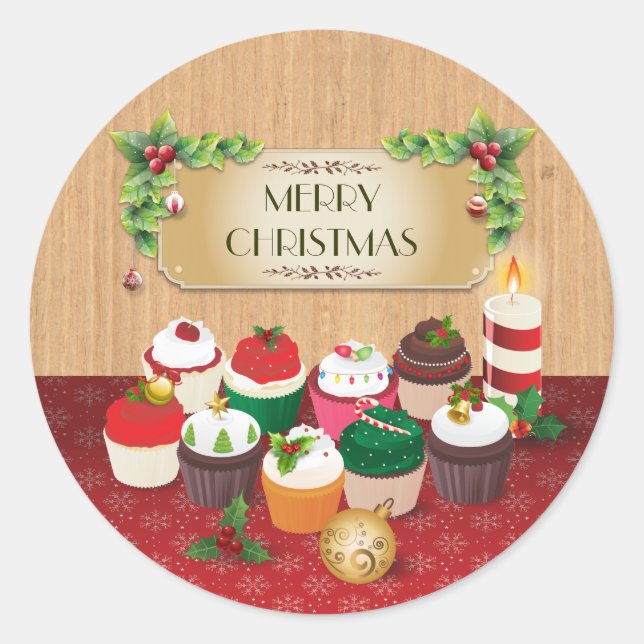 Pegatina Redonda Navidades Cupcakes (Anverso)
