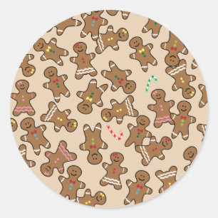 Pegatina Redonda Navidades curados Holiday Gingerbread Men Cookies