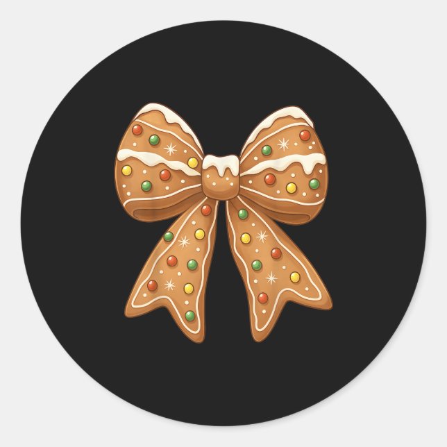 Pegatina Redonda Navidades Cute Gingerbread Coquette Bow Xmas Pajam (Anverso)