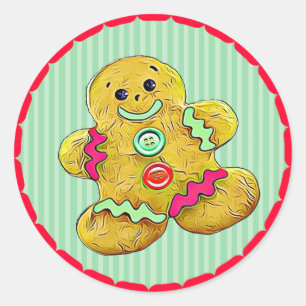 Pegatina Redonda Navidades Cute Gingerbread Men