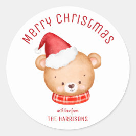 Pegatina Redonda Navidades Cute Little Bear Santa Hat