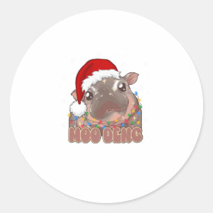 Pegatina Redonda Navidades Cute Moo Deng Baby Hippo Encenden Santa 