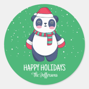 Pegatina Redonda Navidades Cute Panda Santa  en invierno