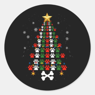 Pegatina Redonda Navidades Cute Perro Paws Xmas Árbol Gracioso Perr