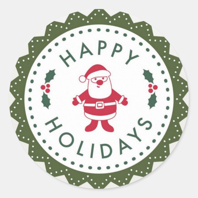 Pegatina Redonda Navidades Cute Personalizado Santa Happy Holidays (Anverso)