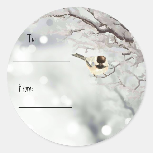 Pegatina Redonda Navidades cute pollos y nenúfares (Anverso)