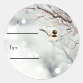 Pegatina Redonda Navidades cute pollos y nenúfares