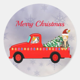 Pegatina Redonda Navidades Cute Red Truck Cats