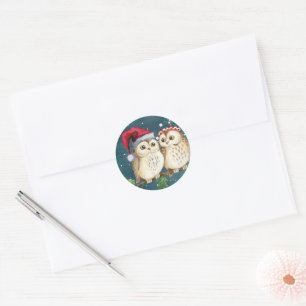 Pegatina Redonda Navidades Cute Santa Owls Envelope Classic Round