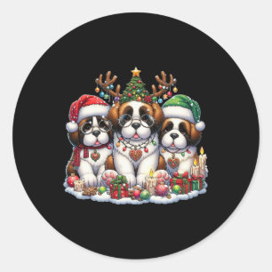 Pegatina Redonda Navidades Cute Santa Reindeer Elf Saint Bernard Wo