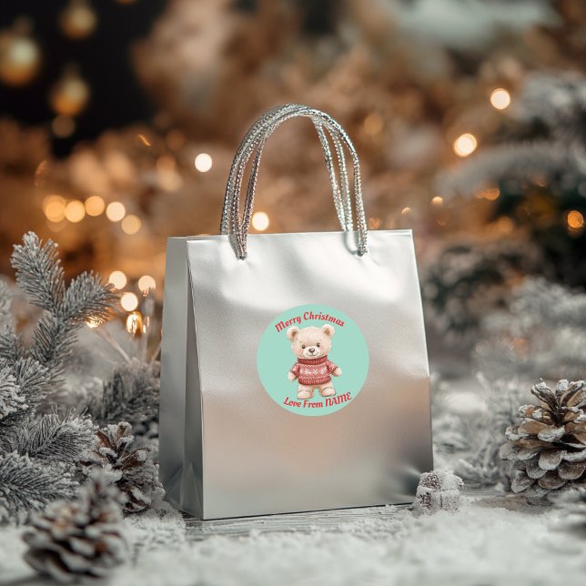 Pegatina Redonda Navidades Cute Teddy Bear (Subido por el creador)