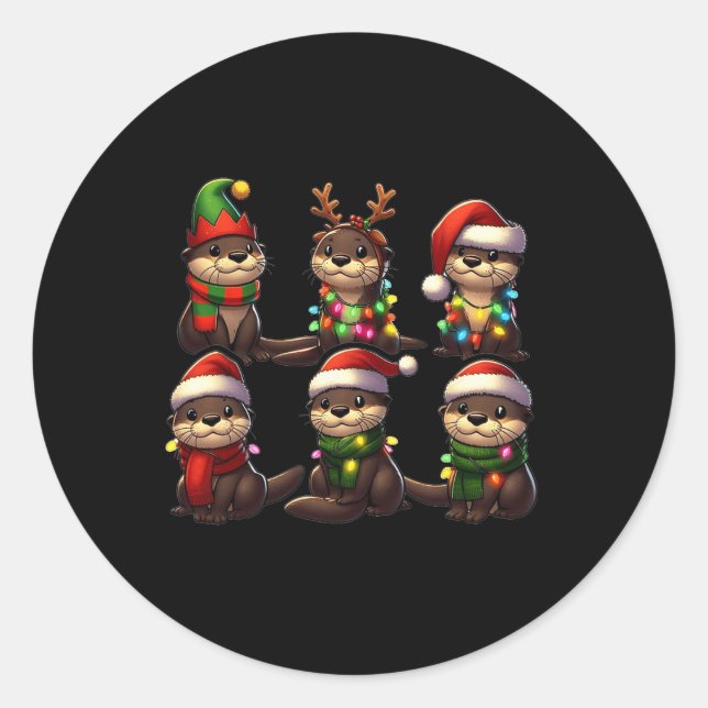 Pegatina Redonda Navidades Cutter Pajama Cute Xmas Luces Anima (Anverso)