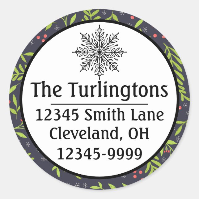 Pegatina Redonda Navidades Cypress Snowflakes Berries Flores rojas (Anverso)