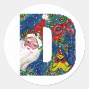PEGATINA REDONDA NAVIDADES D LETTER / SANTA CLAUS CON RIBBON ROJO