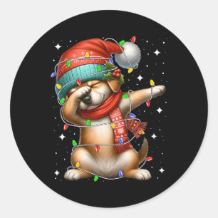 Pegatina Redonda Navidades Dabbing Dog Santa Hat iluminan a mujeres