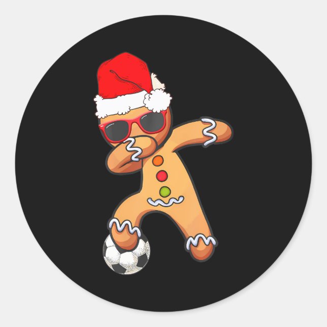 Pegatina Redonda Navidades Dabbing Gingerbread Soccer Funny Men (Anverso)