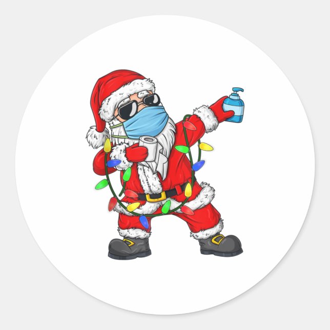 Pegatina Redonda Navidades Dabbing Santa Claus Usando una máscara (Anverso)