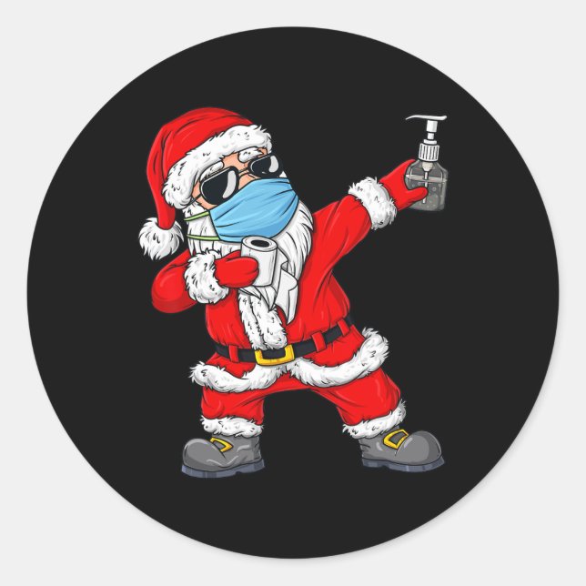 Pegatina Redonda Navidades Dabbing Santa Claus Xmas Chicas divertid (Anverso)
