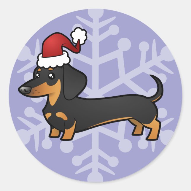 Pegatina Redonda Navidades Dachshund (abrigo suave) (Anverso)