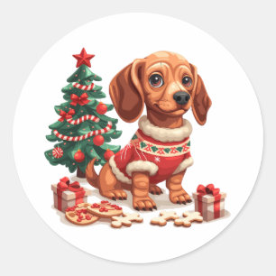 Pegatina Redonda Navidades Dachshund Dog Holiday Cookies