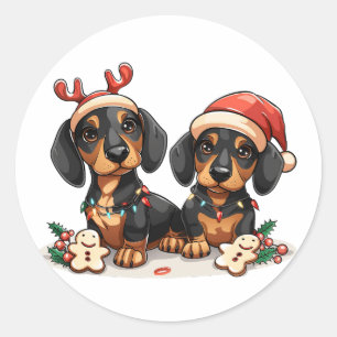 Pegatina Redonda Navidades Dachshund Dogs