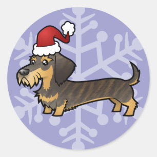 Pegatina Redonda Navidades Dachshund (pelo largo)