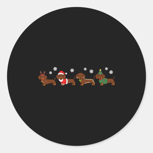 Pegatina Redonda Navidades Dachshund Santa Hat Perro Perro Perro am (Anverso)