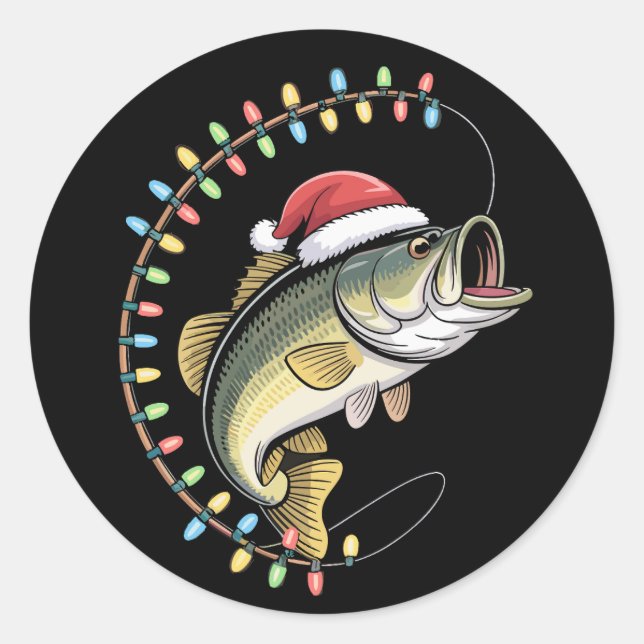 Pegatina Redonda Navidades Dad Bass Fish Funny Pescador (Anverso)