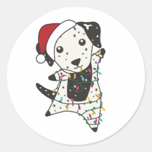 Pegatina Redonda Navidades dálmatas perros animales de invierno per