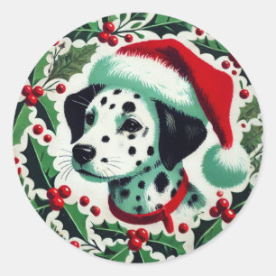 Pegatina Redonda Navidades Dalmatian