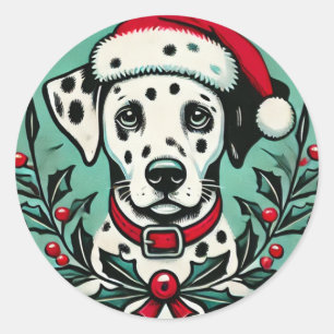 Pegatina Redonda Navidades Dalmatian