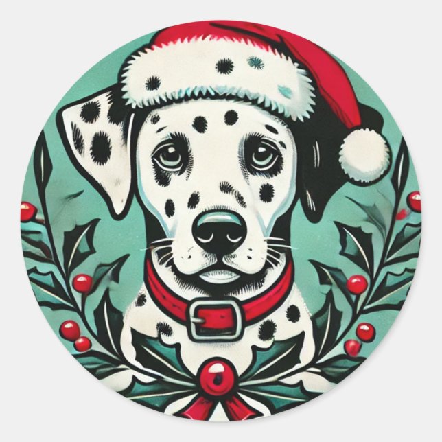 Pegatina Redonda Navidades Dalmatian (Anverso)
