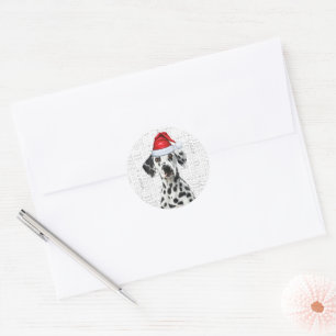 Pegatina Redonda Navidades Dalmatian Santa y Woof Dog Lover