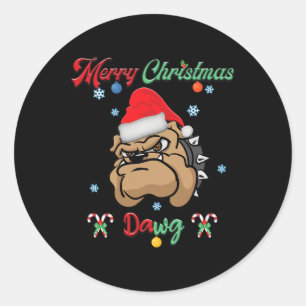 Pegatina Redonda Navidades Dawg Bulldog Santa Hat navidad invierno 