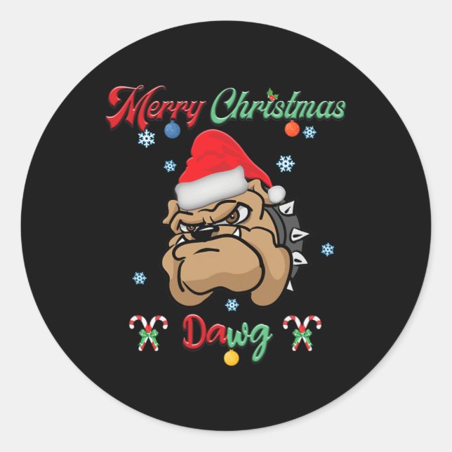 Pegatina Redonda Navidades Dawg Bulldog Santa Hat navidad invierno  (Anverso)