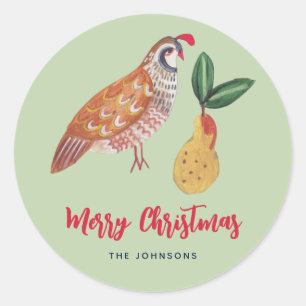 Pegatina Redonda Navidades de 12 días de Navidades Partridge Pear T