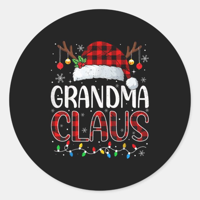 Pegatina Redonda Navidades De Abuela Claus Encenden Partido Familia (Anverso)