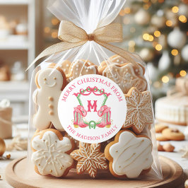 Pegatina Redonda Navidades de acuarela Boots de Cowboy Escudo Monog