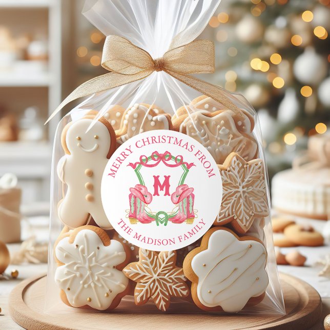 Pegatina Redonda Navidades de acuarela Boots de Cowboy Escudo Monog (Subido por el creador)