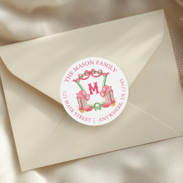 Pegatina Redonda Navidades de acuarela Boots de Cowboy Escudo Monog