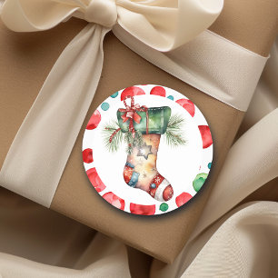 Pegatina Redonda Navidades de acuarela con puntos de polka