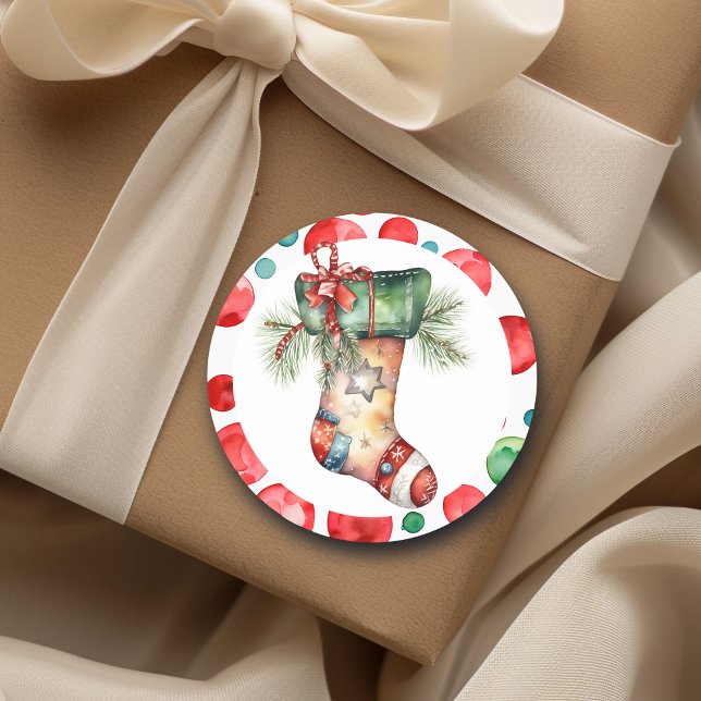 Pegatina Redonda Navidades de acuarela con puntos de polka (Subido por el creador)