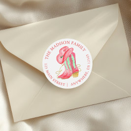 Pegatina Redonda Navidades de acuarela Cowboy Boots Dirección de de